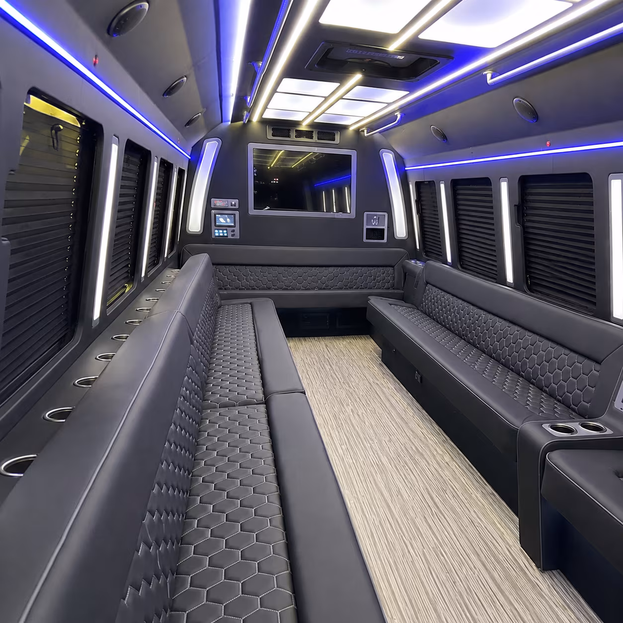 Interior of a party bus rental serving The Bronx