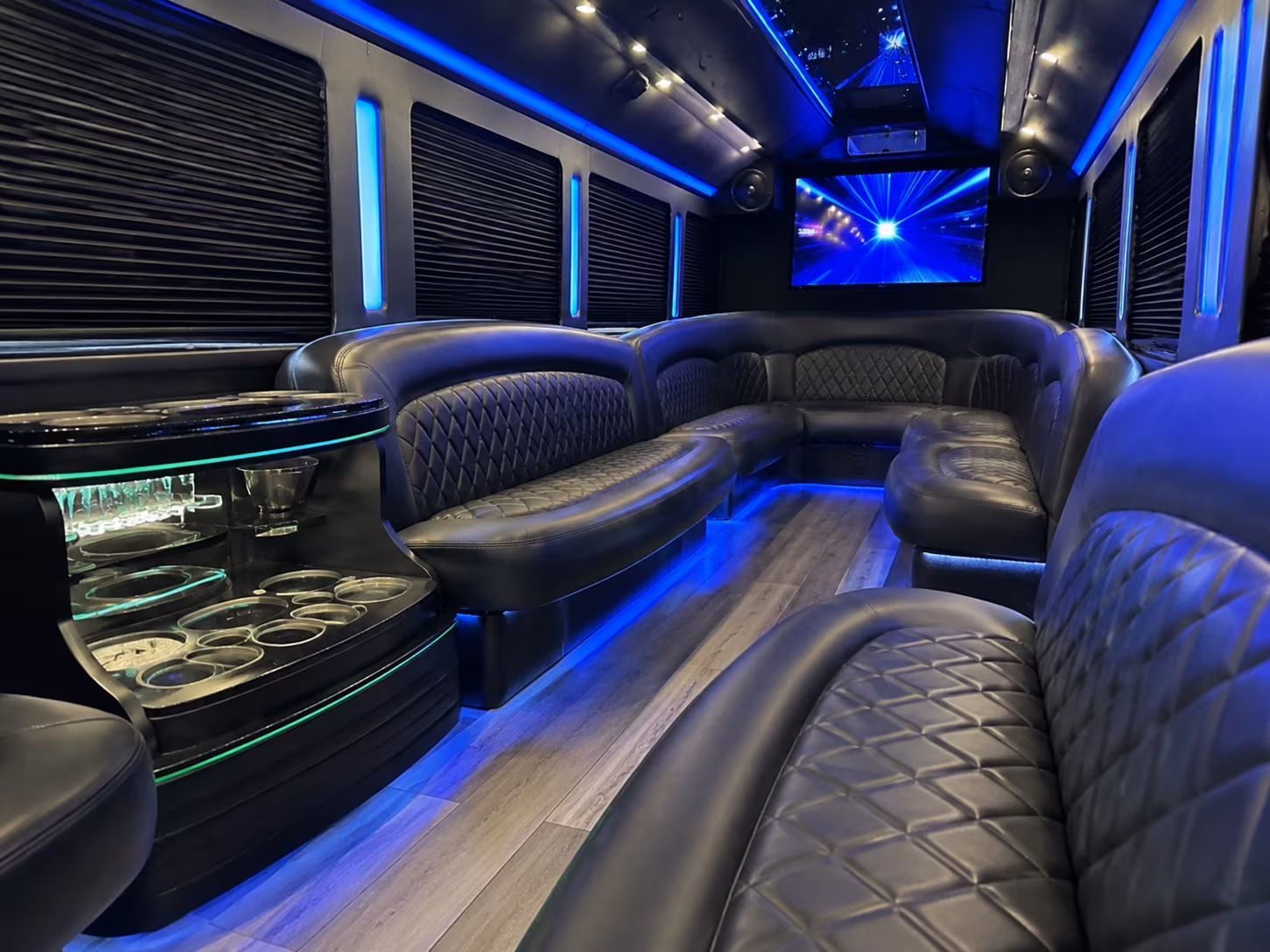 The Bronx Private Event Transportation party bus interior