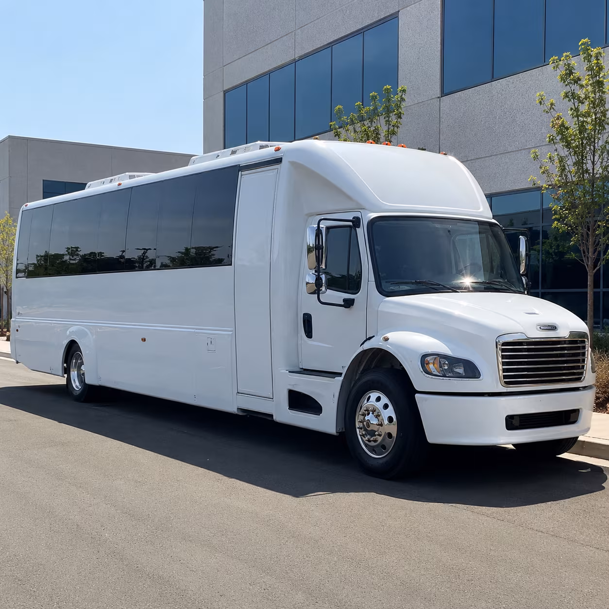 White party bus exterior