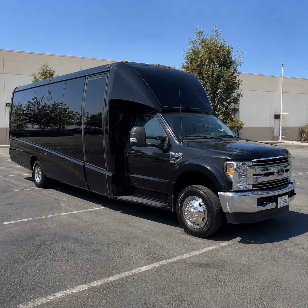 White party bus exterior