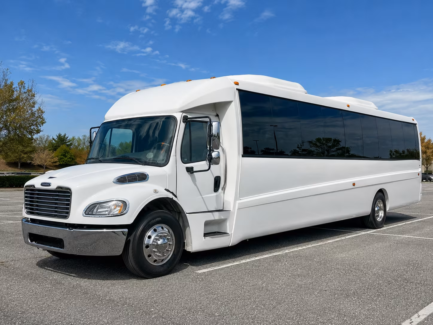 White party bus exterior