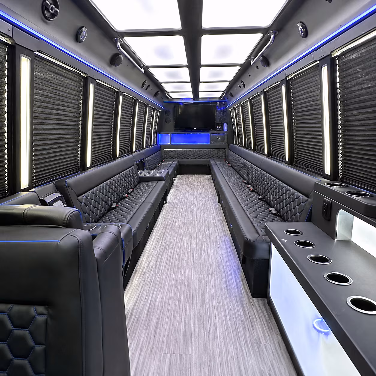 White party bus exterior