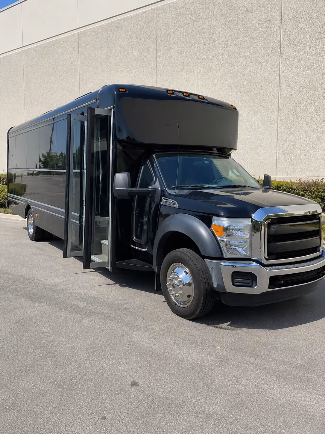 White party bus exterior