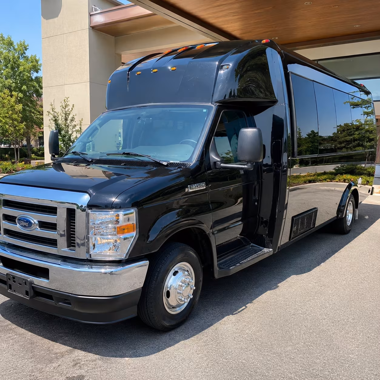 White party bus exterior
