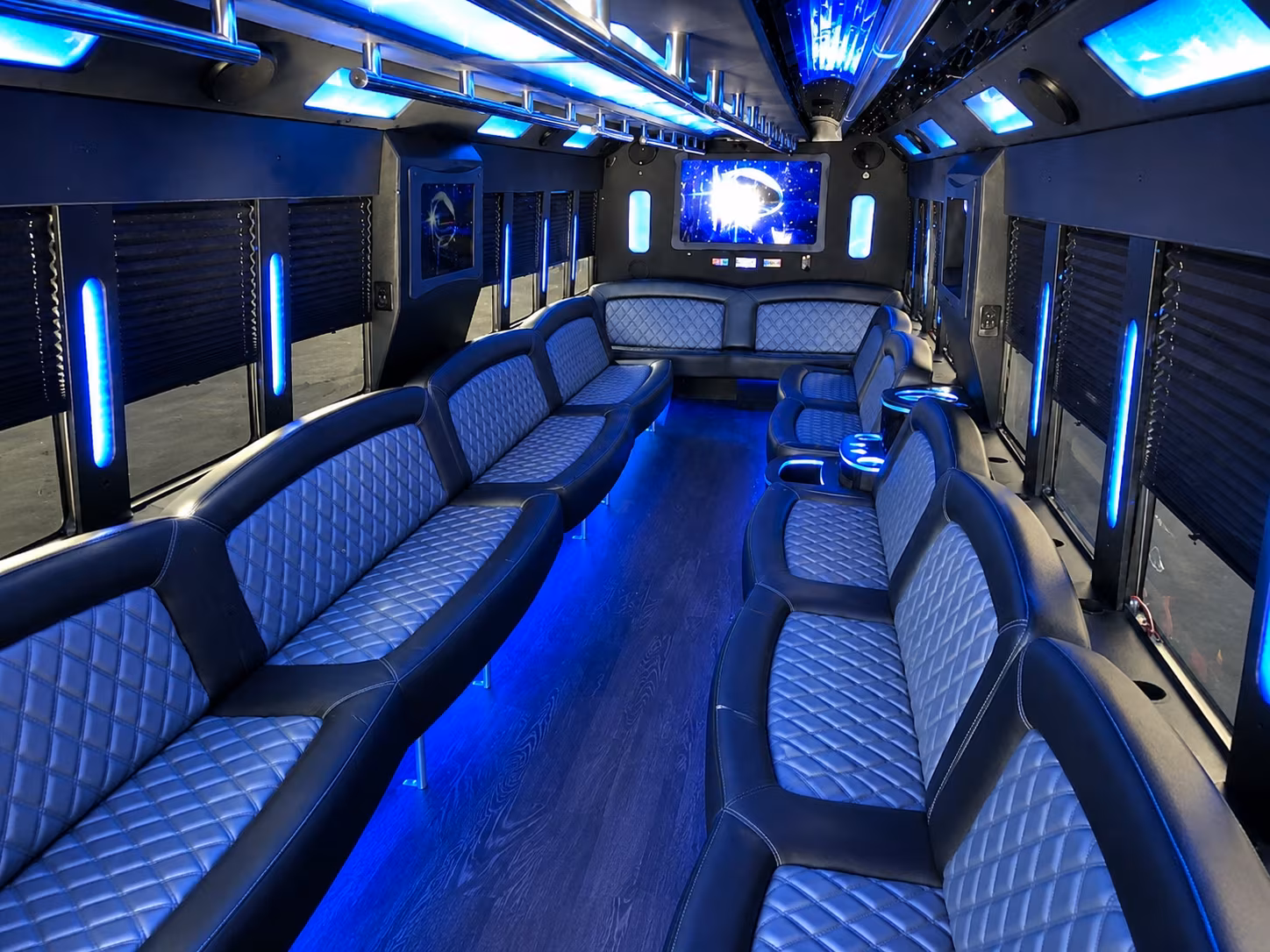 White party bus exterior