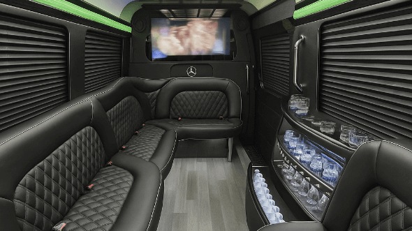 Interior of Charter Bus Company Elizabeth's 14 Passenger Sprinter Limousine in Elizabeth