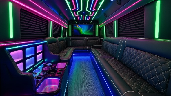 Interior of Charter Bus Company Clifton's 20 Passenger Party Bus in Clifton