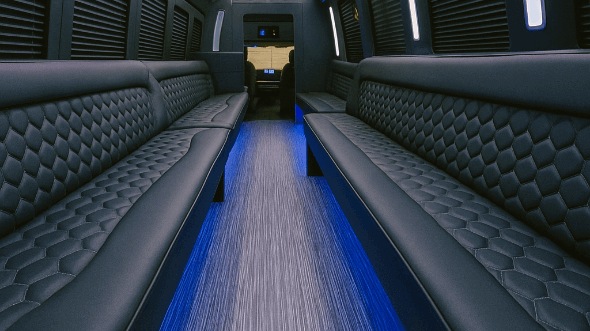 Interior of Charter Bus Company Newark's 20 Passenger Party Bus in Newark