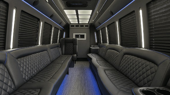 Interior of Charter Bus Company Elizabeth's 30 Passenger Party Bus in Elizabeth