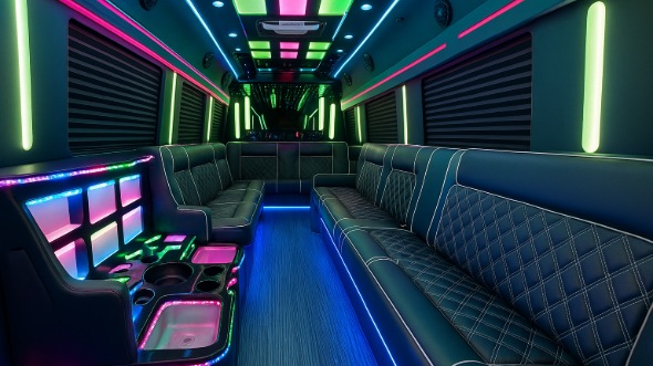 Interior of Charter Bus Company Elizabeth's 40 Passenger Party Bus in Elizabeth